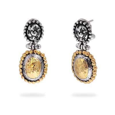 Gold & Silver bracelet, scale dragon chain round 6mm, spring lock with 18K gold hammer motif and white topaz pave stones