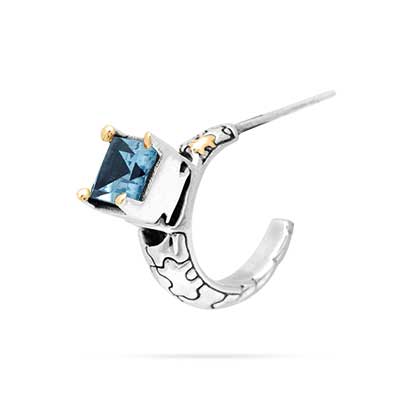 Gold & Silver earring with puzzle motif,  Blue Topaz Sky Blue stones with stud back. Exchangeable stones