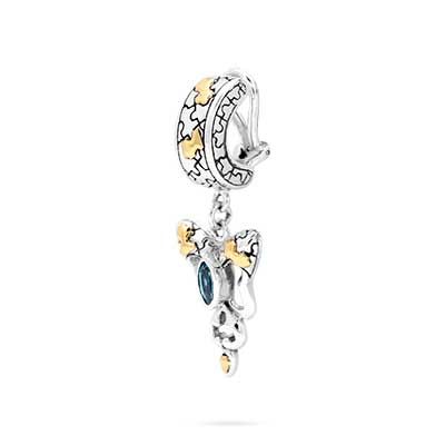 Gold & Silver earring with puzzle motif and Blue Topaz