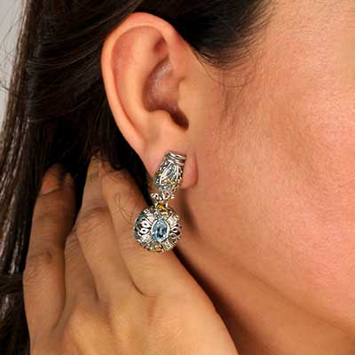 Gold & Silver bracelet, scale dragon chain round 6mm, spring lock with 18K gold hammer motif and white topaz pave stones