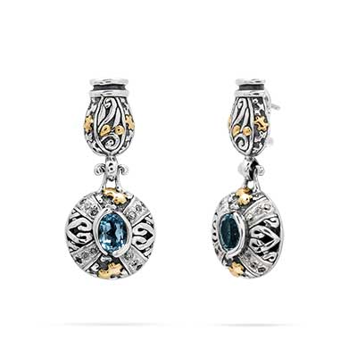 Gold & Silver bracelet, scale dragon chain round 6mm, spring lock with 18K gold hammer motif and white topaz pave stones