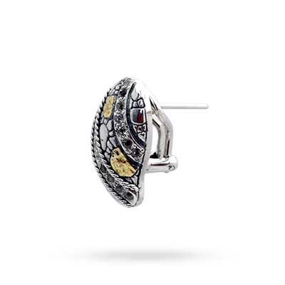 Gold & Silver bracelet, scale dragon chain round 6mm, spring lock with 18K gold hammer motif and white topaz pave stones