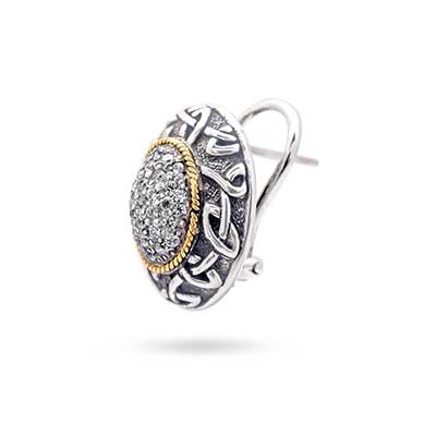 Gold & Silver Earring oval shape with white CZ pave setting