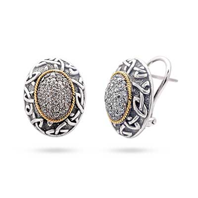 Gold & Silver Earring oval shape with white CZ pave setting