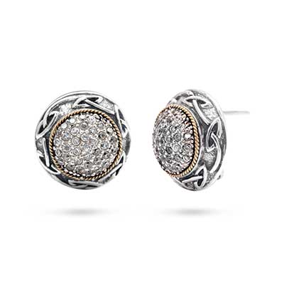 Gold & Silver Earring round shape with white CZ pave setting
