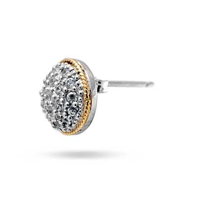 Gold & Silver bracelet, scale dragon chain round 6mm, spring lock with 18K gold hammer motif and white topaz pave stones