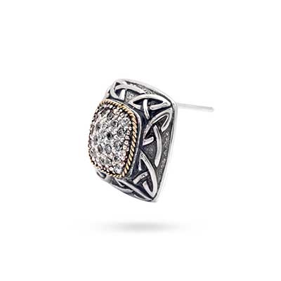 Gold & Silver bracelet, scale dragon chain round 6mm, spring lock with 18K gold hammer motif and white topaz pave stones