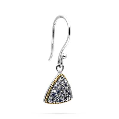 Silver and Gold earring, trillion shape with white CZ pave setting