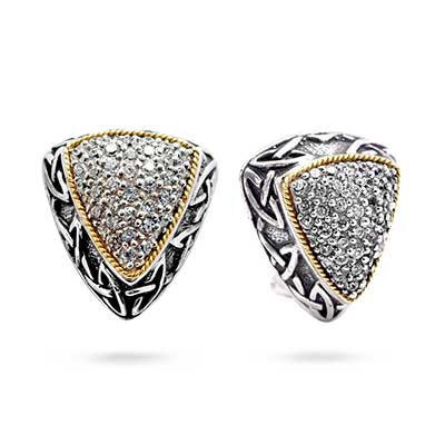 Gold & Silver bracelet, scale dragon chain round 6mm, spring lock with 18K gold hammer motif and white topaz pave stones