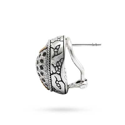 Gold & Silver bracelet, scale dragon chain round 6mm, spring lock with 18K gold hammer motif and white topaz pave stones