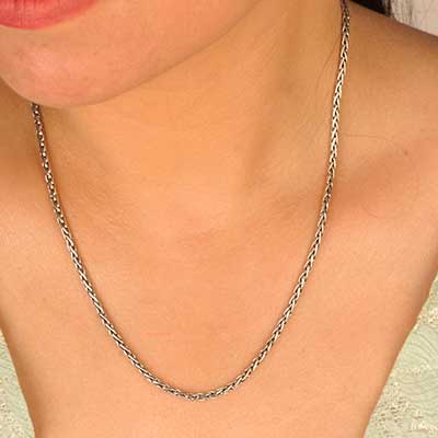 Silver necklace, wheat chain round 2.5 mm, bali lobster clasp, length 30 inch