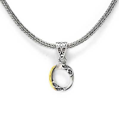 Gold & Silver bracelet, scale dragon chain round 6mm, spring lock with 18K gold hammer motif and white topaz pave stones