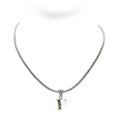 Gold & Silver bracelet, scale dragon chain round 6mm, spring lock with 18K gold hammer motif and white topaz pave stones