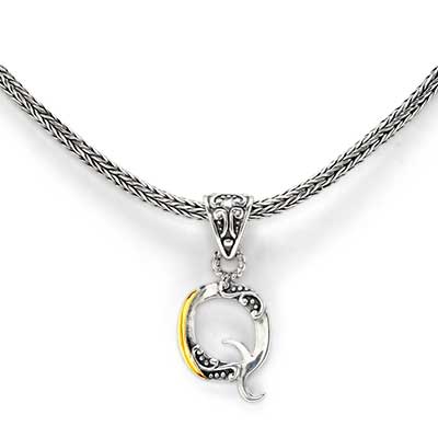 Gold & Silver bracelet, scale dragon chain round 6mm, spring lock with 18K gold hammer motif and white topaz pave stones