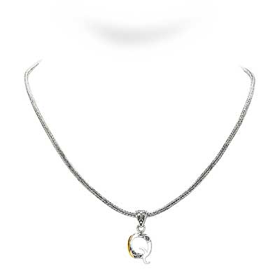 Gold & Silver bracelet, scale dragon chain round 6mm, spring lock with 18K gold hammer motif and white topaz pave stones