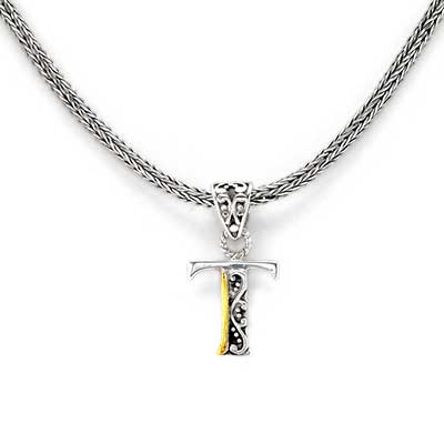 Gold & Silver bracelet, scale dragon chain round 6mm, spring lock with 18K gold hammer motif and white topaz pave stones