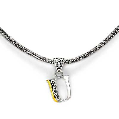 Gold & Silver bracelet, scale dragon chain round 6mm, spring lock with 18K gold hammer motif and white topaz pave stones