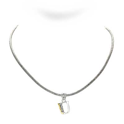 Gold & Silver bracelet, scale dragon chain round 6mm, spring lock with 18K gold hammer motif and white topaz pave stones