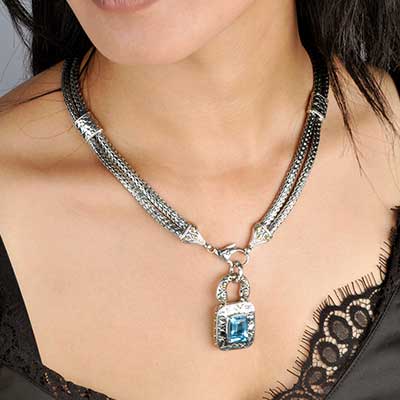 Gold & Silver bracelet, scale dragon chain round 6mm, spring lock with 18K gold hammer motif and white topaz pave stones