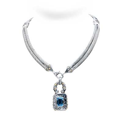 Gold & Silver bracelet, scale dragon chain round 6mm, spring lock with 18K gold hammer motif and white topaz pave stones