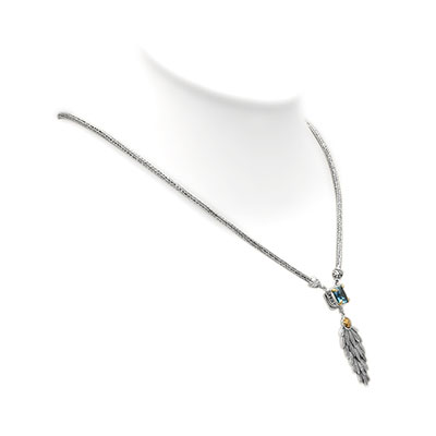 Gold & Silver bracelet, scale dragon chain round 6mm, spring lock with 18K gold hammer motif and white topaz pave stones