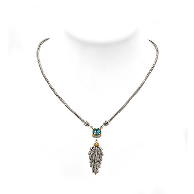 Gold & Silver bracelet, scale dragon chain round 6mm, spring lock with 18K gold hammer motif and white topaz pave stones