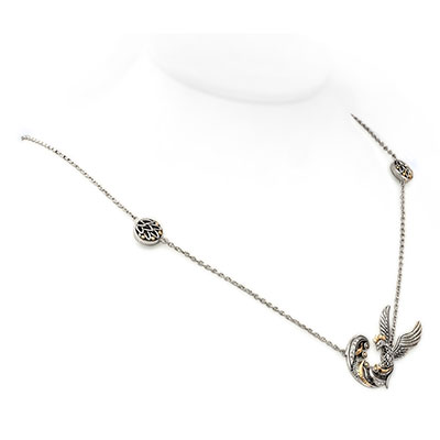 Gold & Silver bracelet, scale dragon chain round 6mm, spring lock with 18K gold hammer motif and white topaz pave stones