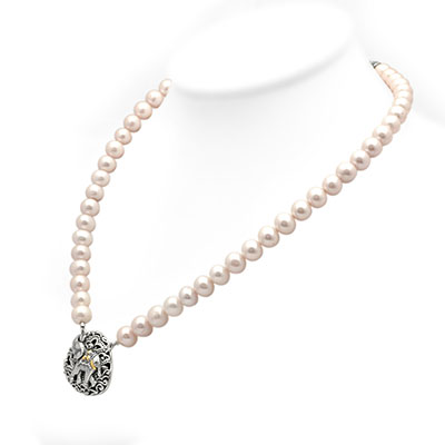 Gold & Silver bracelet, scale dragon chain round 6mm, spring lock with 18K gold hammer motif and white topaz pave stones