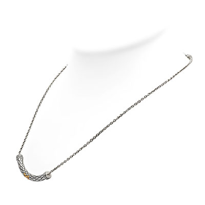 Gold & Silver bracelet, scale dragon chain round 6mm, spring lock with 18K gold hammer motif and white topaz pave stones