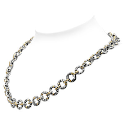 Gold & Silver bracelet, scale dragon chain round 6mm, spring lock with 18K gold hammer motif and white topaz pave stones