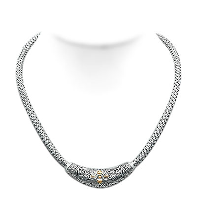 Gold & Silver bracelet, scale dragon chain round 6mm, spring lock with 18K gold hammer motif and white topaz pave stones