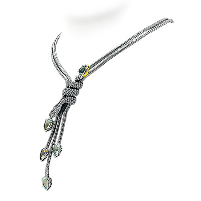 Gold & Silver bracelet, scale dragon chain round 6mm, spring lock with 18K gold hammer motif and white topaz pave stones