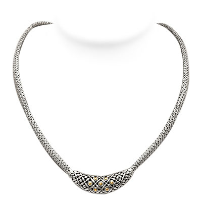 Gold & Silver bracelet, scale dragon chain round 6mm, spring lock with 18K gold hammer motif and white topaz pave stones