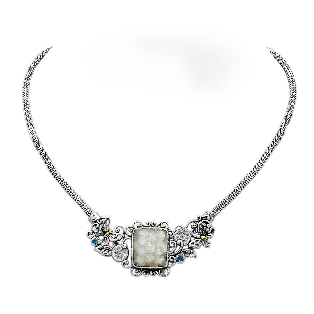Wholesale Silver Necklace - SNG600-10BtMopWt