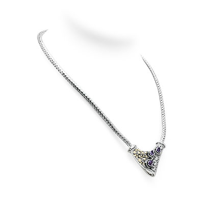 Gold & Silver bracelet, scale dragon chain round 6mm, spring lock with 18K gold hammer motif and white topaz pave stones