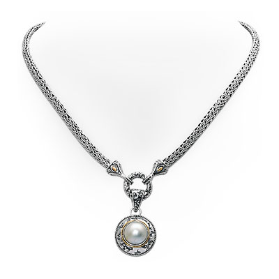 Gold & Silver bracelet, scale dragon chain round 6mm, spring lock with 18K gold hammer motif and white topaz pave stones