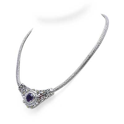 Gold & Silver bracelet, scale dragon chain round 6mm, spring lock with 18K gold hammer motif and white topaz pave stones