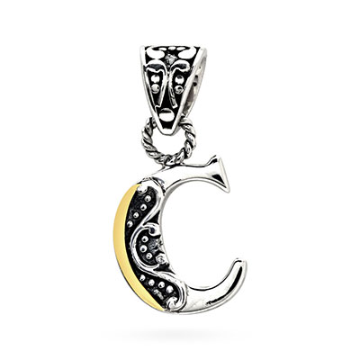 Gold & Silver pendant, alphabet collection, letter C