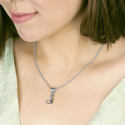Gold & Silver pendant, alphabet collection, letter J