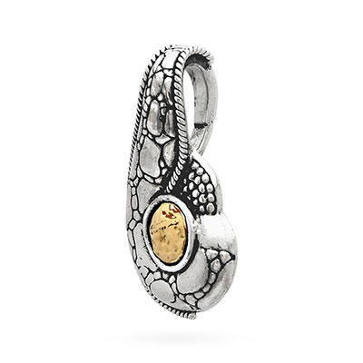 Gold & Silver bracelet, scale dragon chain round 6mm, spring lock with 18K gold hammer motif and white topaz pave stones