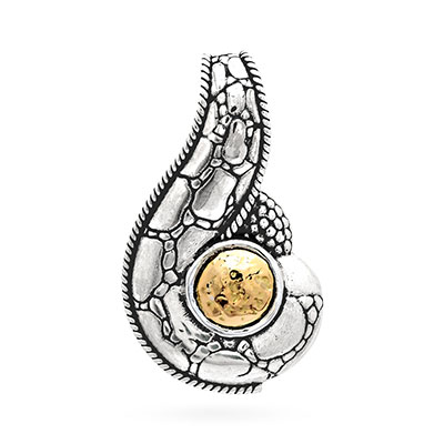 Gold & Silver bracelet, scale dragon chain round 6mm, spring lock with 18K gold hammer motif and white topaz pave stones