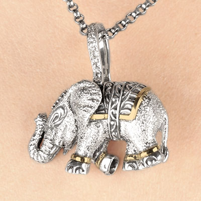 Gold & Silver bracelet, scale dragon chain round 6mm, spring lock with 18K gold hammer motif and white topaz pave stones