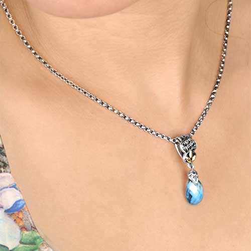 Gold & Silver bracelet, scale dragon chain round 6mm, spring lock with 18K gold hammer motif and white topaz pave stones