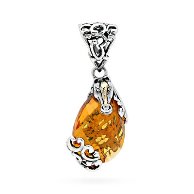 Gold & Silver bracelet, scale dragon chain round 6mm, spring lock with 18K gold hammer motif and white topaz pave stones