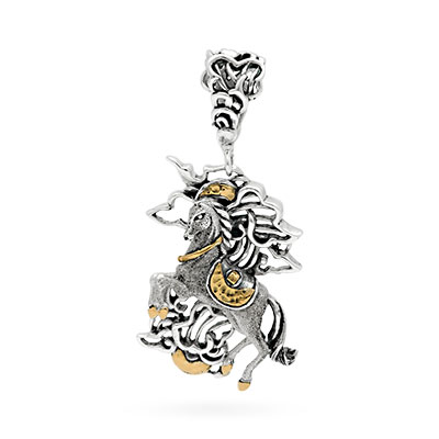 Gold & Silver bracelet, scale dragon chain round 6mm, spring lock with 18K gold hammer motif and white topaz pave stones