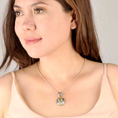 Gold & Silver bracelet, scale dragon chain round 6mm, spring lock with 18K gold hammer motif and white topaz pave stones