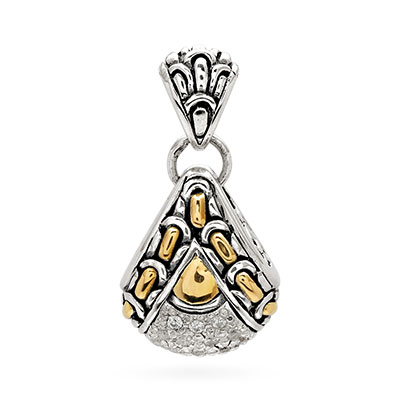 Gold & Silver bracelet, scale dragon chain round 6mm, spring lock with 18K gold hammer motif and white topaz pave stones