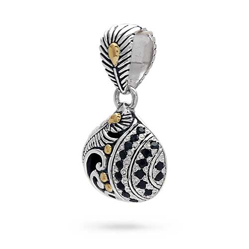 Gold & Silver bracelet, scale dragon chain round 6mm, spring lock with 18K gold hammer motif and white topaz pave stones