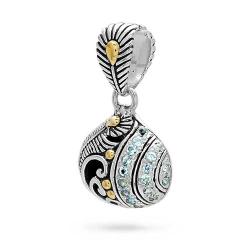 Gold & Silver bracelet, scale dragon chain round 6mm, spring lock with 18K gold hammer motif and white topaz pave stones