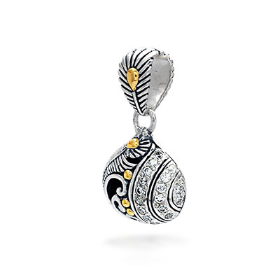 Gold & Silver bracelet, scale dragon chain round 6mm, spring lock with 18K gold hammer motif and white topaz pave stones